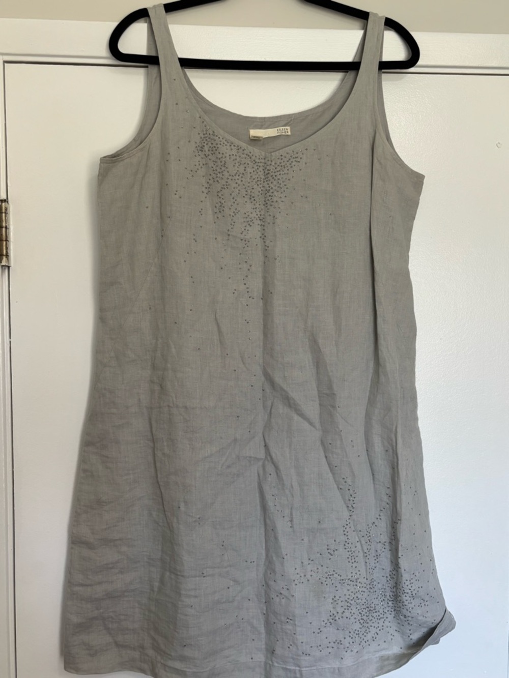 Eileen Fisher 100% Irish Linen Dress with Beaded Embellishments sz 12